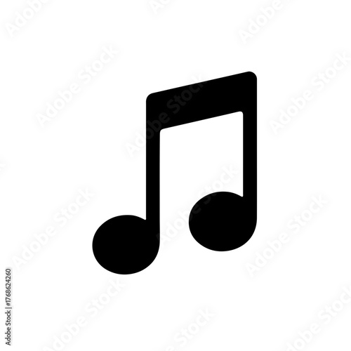 Music Note Icon: Clean black line icon of a musical note, symbolizing sound, rhythm, music industry, and creative entertainment design.
