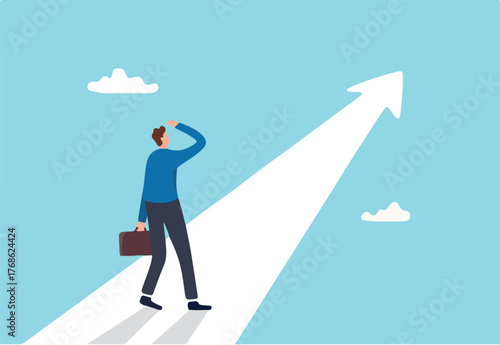 Finding purpose, objective and motivation to achieve goal, existential crisis to discover life meaning, challenge to define business target concept, confused businessman aiming at future purpose arrow