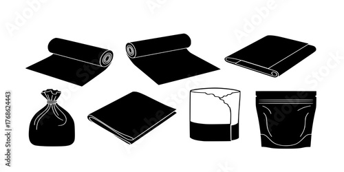 Plastic-Free Packaging Wrap Silhouette - Eco-Friendly Black Vector of Sustainable Material and Zero-Waste