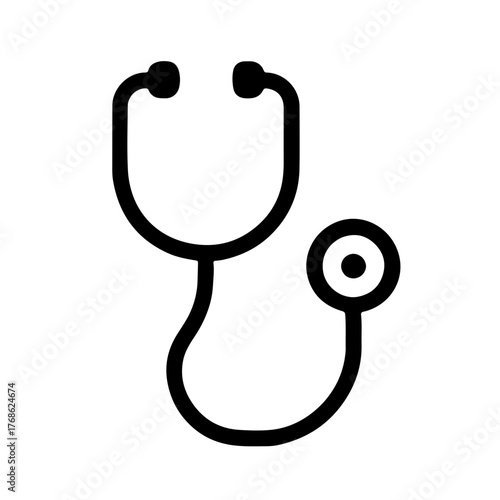 Stethoscope Icon – Medical Healthcare Symbol: Simple black line icon of a stethoscope representing medicine, health care, and diagnostics.
