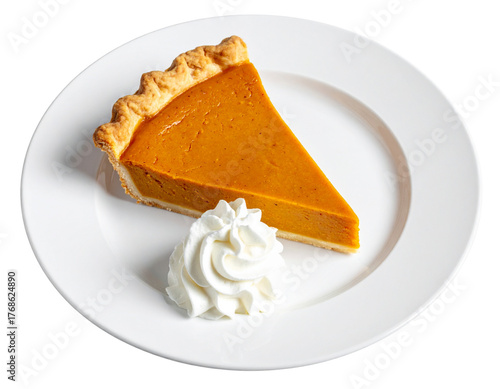 Minimalist Pumpkin Pie Slice on White Plate