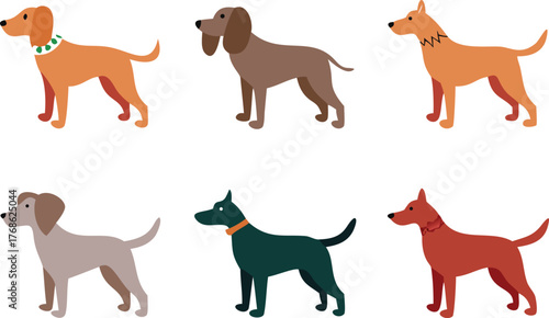 Six Stylized Dogs in Various Colors and Poses