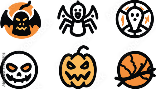 Spooky Halloween Icons: Ghost, Spider, Pumpkin, Skull, and More