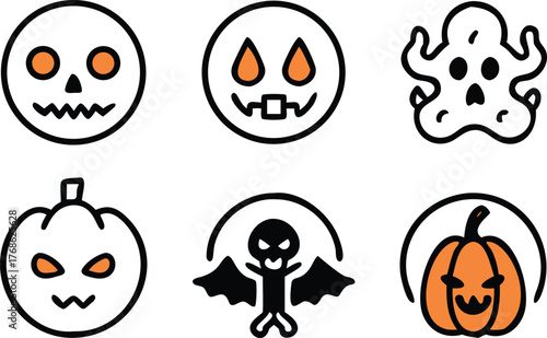Spooky Halloween Icons: Pumpkins, Ghosts, and Bats