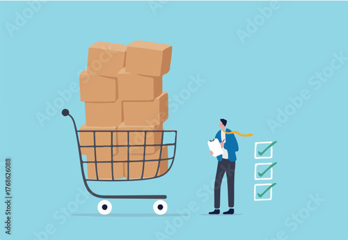 Procurement and asset management, manage or purchasing company equipments, goods and service, audit and checking price and depreciation, businessman procurement manager checking supply assets