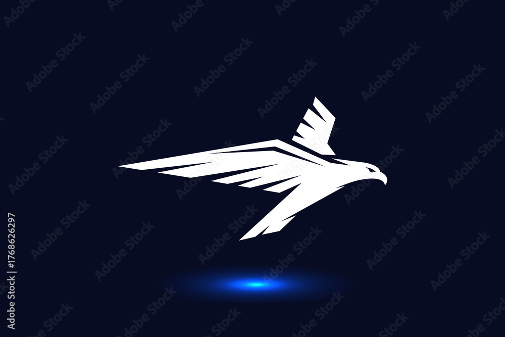 Foto Eagle falcon logo, sharp angular flying bird wings symbol for aviation, securit