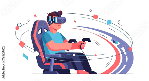 Experiencing Immersive Virtual Reality Gaming With Modern Technology Innovations In Illustration