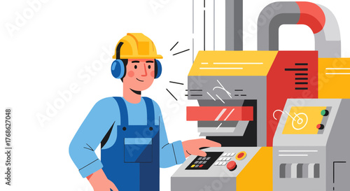 Factory Worker Operating Machinery Depicts Modern Manufacturing and Production