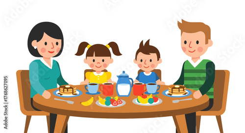 Family Breakfast Time: A Cheerful Illustration Depicting Shared Moments and Sweet Treats