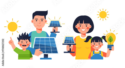 Family Embracing Clean Energy: Solar Panels and Sustainable Power for a Brighter Future