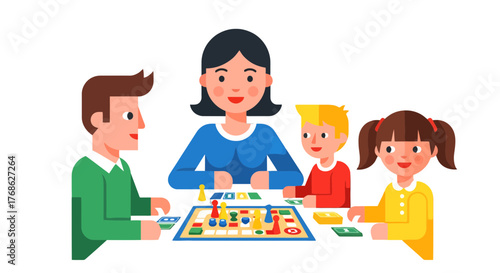Family Fun Engaging in a Board Game Experience Together With Kids on the Tabletop
