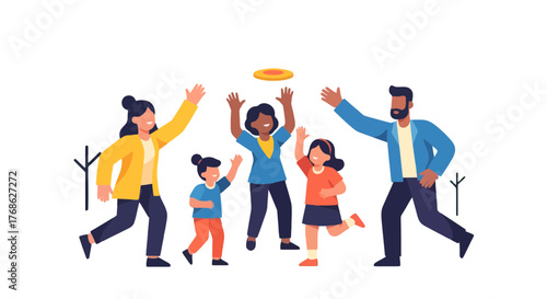 Family Fun Outdoors: Frisbee Game with Joyful Parents and Playful Children