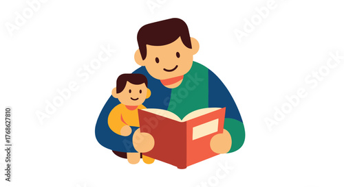 Father And Son Share A Book Together Representing Education And Parenthood