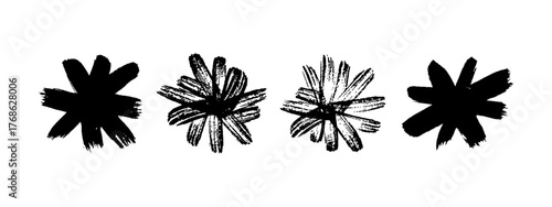 Grunge vector set of hand-drawn black snowflakes, stars or flowers. Created with marker, chalk, and waxy crayon strokes, this pastel Christmas crystal collection is perfect for kids and holiday fun.