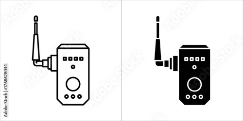 Wireless transmitter device icon in outline and solid black versions