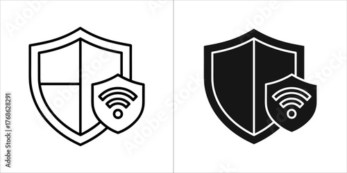 Shield icon with wifi symbol, security and network protection concept