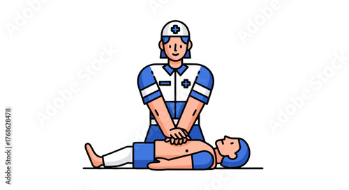 First Aid Medical Professional Performing Chest Compressions On A Patient During An Emergency