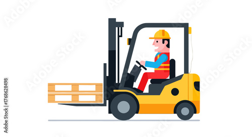 Forklift Operator Transporting Palletized Goods Inside A Warehouse Setting