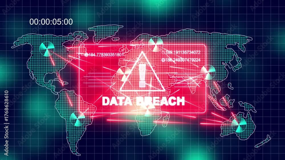 4k Data Breach Warning Alert Error Message flashing on Screen, Computer ...