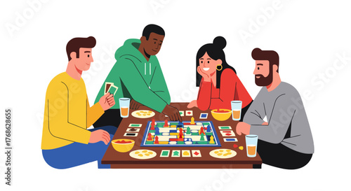 Friends Gathering Around A Table Playing A Board Game And Enjoying Beverages Together