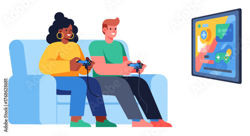 Friends Play Video Games Together, Entertaining Themselves With Joy and Entertainment.