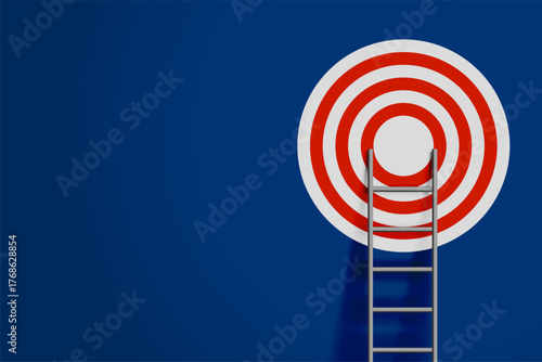 Success Target Ladder Concept, Goal Achievement, Business Growth, and Motivation Symbol on Blue Background