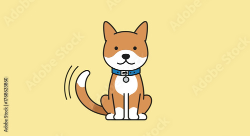 Cute cartoon dog sitting happily and wagging its tail.