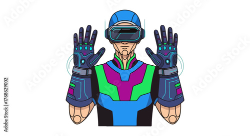 Futuristic Virtual Reality Experience Enhanced By Advanced Digital Technologies and Gadgets