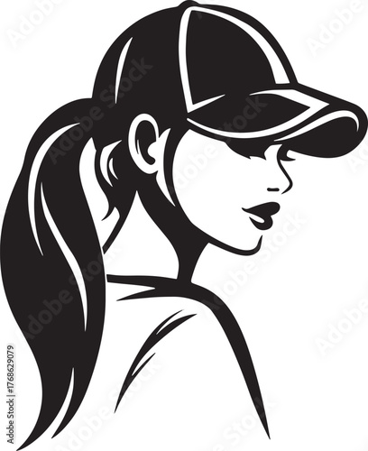 A trendy woman with a baseball cap, radiating coolness and sporty elegance