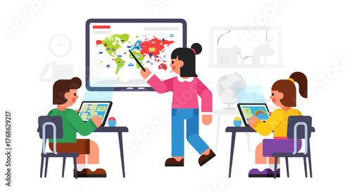 Global Classroom Illustrates Geography Learning for Students with Technology and Teacher
