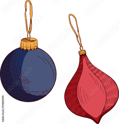 Sketch of Christmas decorations in color