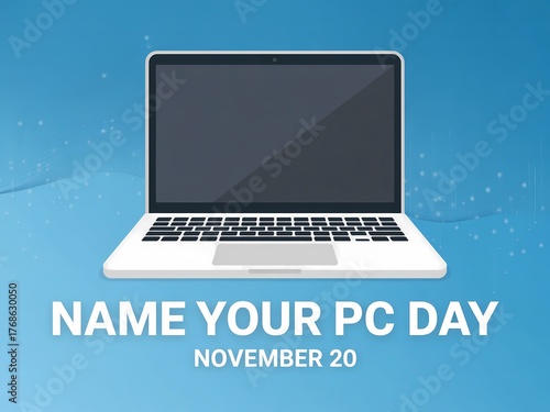 Celebrate name your pc day on november 20th with a blank laptop illustration