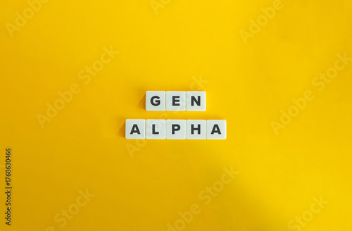 Gen Alpha Text on White Letter Tiles over Yellow Background