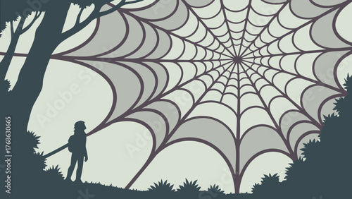 Halloween silhouette of girl and woman in nature park vector illustration