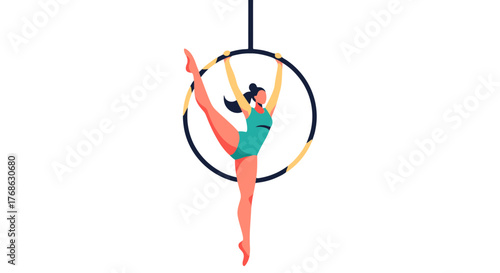 Graceful Aerialist Performing Splendidly On A Circus Hoop Against A Black Backdrop