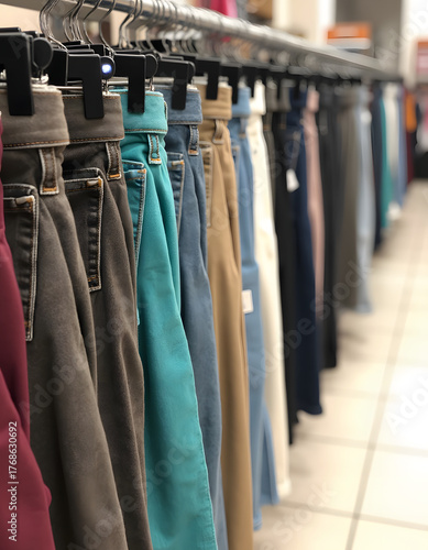 Wallpaper Mural Colorful jeans hanging on a rack in a clothing store, ready for sale Torontodigital.ca