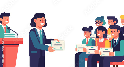 Graduation Ceremony Featuring Presenters and Recipients in Formal Attire Celebrations