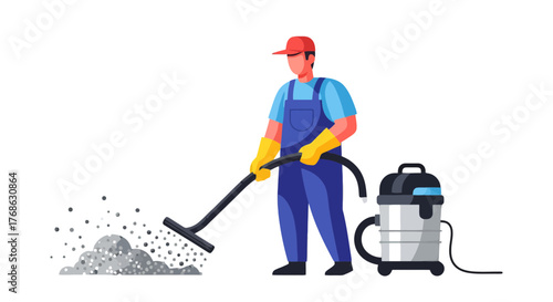 Illustration Of A Cleaning Professional Utilizing Equipment For A Pristine Appearance