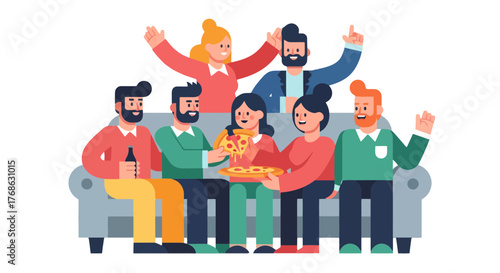 Group Of Friends Enjoying Pizza Together And Celebrating Some Happy Moments