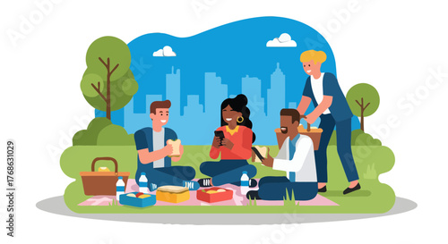 Group Of Friends Enjoying Picnic: A Moment Of Leisure And Friendship