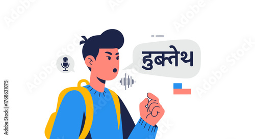 Illustration Of A Person Speaking A Language Depicted In A Speech Bubble On Black Background