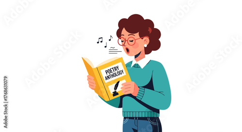 Illustration Of A Person Singing A Poem From A Poetry Anthology Book
