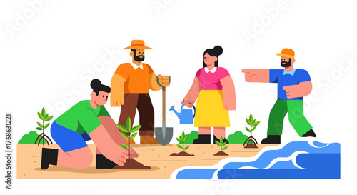Group Of People Participating In Tree Planting Campaign For A Cleaner Environment