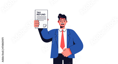 Happy Businessman Showing Tax Refund Document After Successful Financial Filing Process