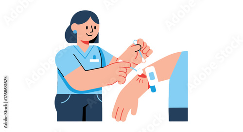 Illustration Of Nurse Administering Medical Treatment To Patient Using Modern Healthcare Tools