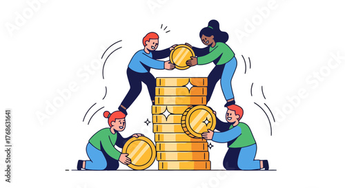 Illustration Of People Collaborating To Build A Financial Future Together On A Black Background