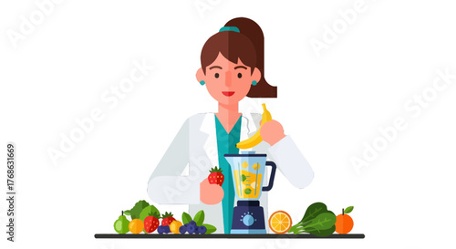 Healthy Lifestyle And Nutrition, A Woman Creating A Delicious Fruit Smoothie