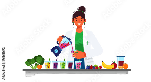Healthy Nutritionist Preparing Colorful Smoothies, Healthy Lifestyle for Well-Being