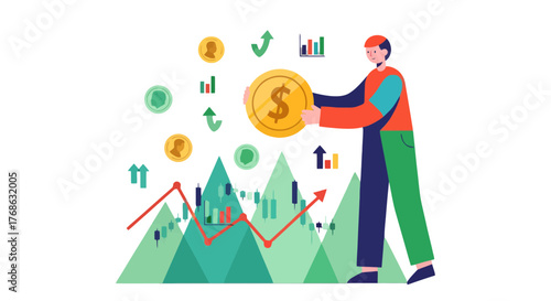 Illustrated Financial Growth Showing Monetary Investment and Economic Trading Visualization