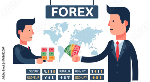 Illustrated Forex Concept Representing Global Currency Trading and Financial Transactions